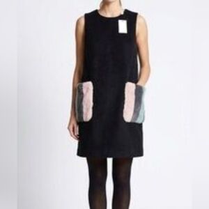 Mulla Fleece Black Dress W/ Pink, Sage & Gray Fur Pockets- J Crew Inspired!!